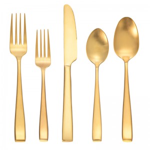 Borongan Stainless Steel Cutlery Matte Emas Flatware susunan pikeun kawinan