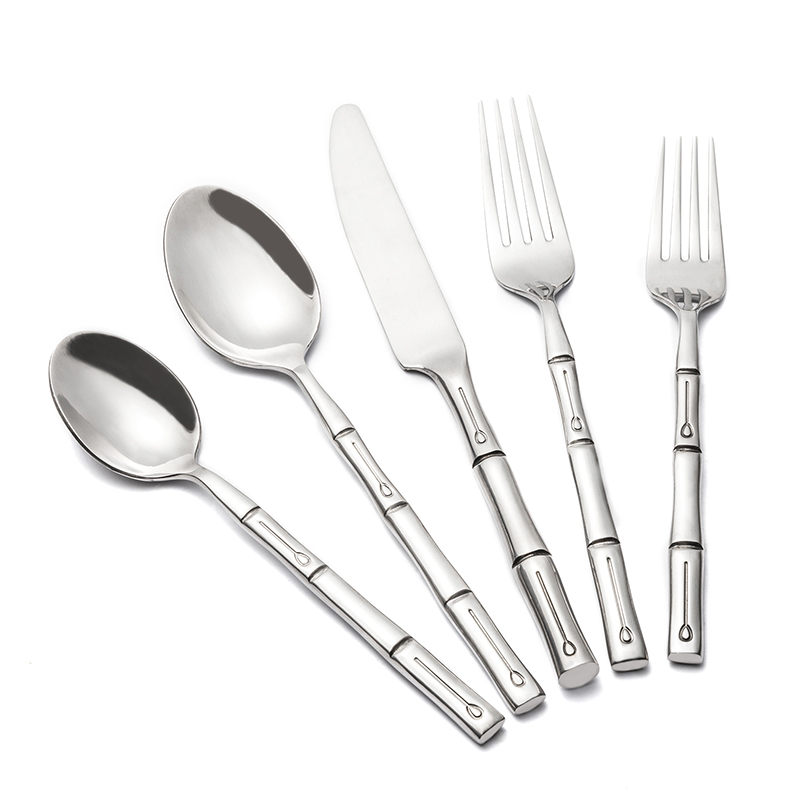 Hot Sale Stainless Steel Silver Bamboo Handle Flatware Set រូបភាពពិសេស