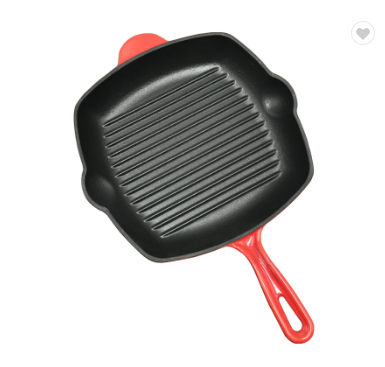 Custom Outdoor Camping Square Enamel Cast Iron Bbq Grill Steak Pan With Handle Featured Image