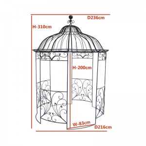 Rustic Metal Garden Gazebo with Wire Lily Deco for Outdoor Living or Wedding Decor