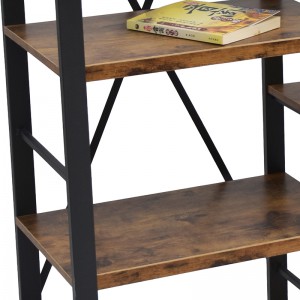 Vintage Metal and Wood Shelf with Carbonized MDF Shelves for Home Office Study Room Furniture