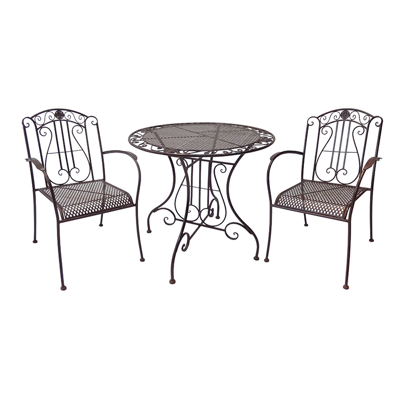Electric Bass 3-Piece Metal Bistro Setting Rustic Brown Dining Table and Chair for Outdoor Garden and Patio Featured Image