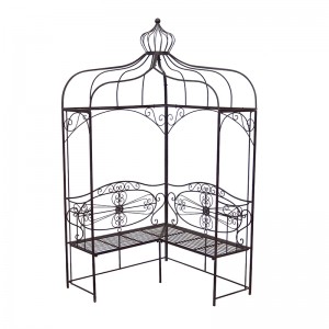Rustic Iron Corner Gazebo with Crown Top for Outdoor Living and Plant Climbing