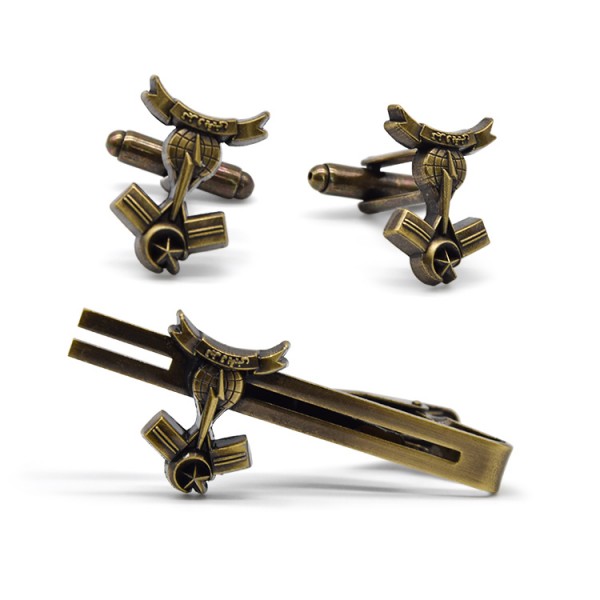 Personalized Antique Military Tie Clip kunye Cufflinks Manufacture