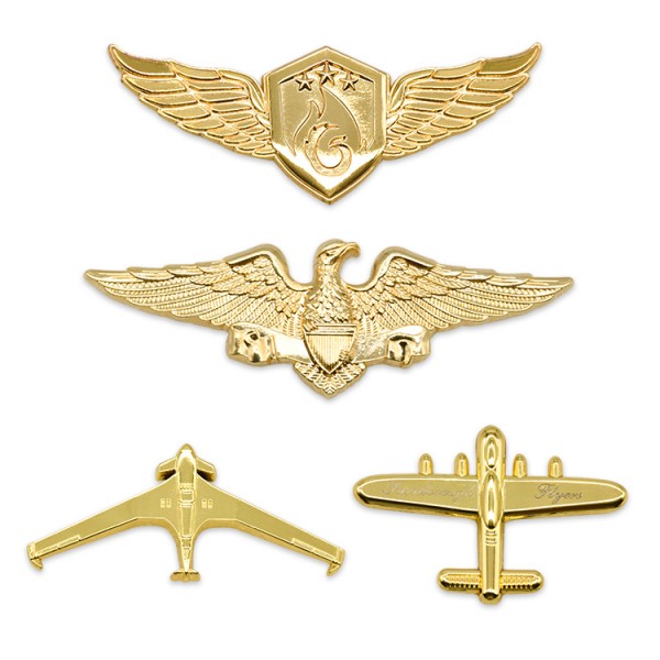Custom Made Shape Aur Plated Eagle Awyren Bathodynnau Pin Lapel