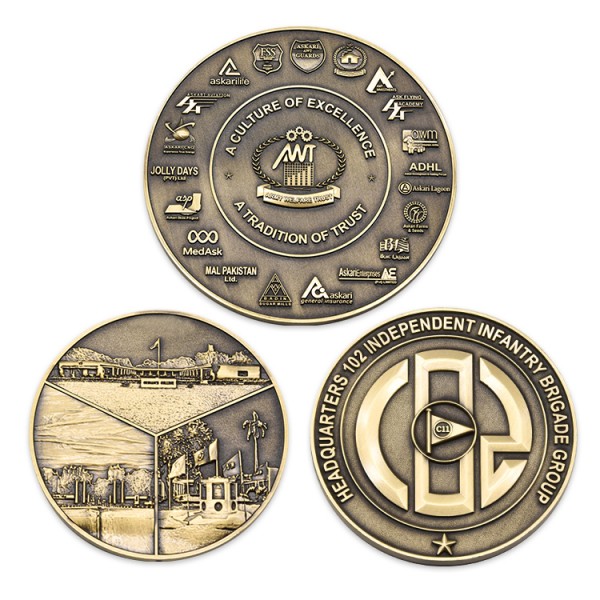Vlastní starožitné mosazné challenge mince Kovové 3D mince