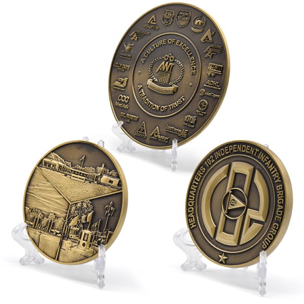 Benotzerdefinéiert Antiquitéite Brass Challenge Coins Metal 3D Coin