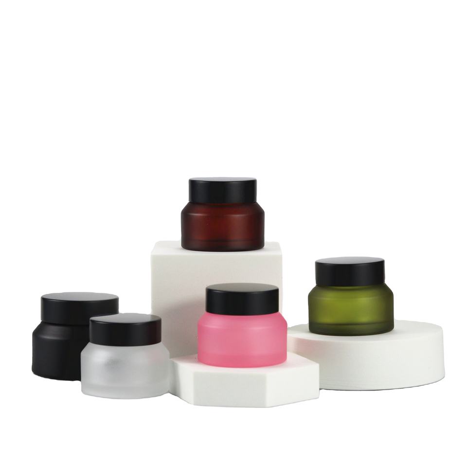 Matte Slope Shoulder Round Cosmetic Containers Glass Cosmetic Cream Jar