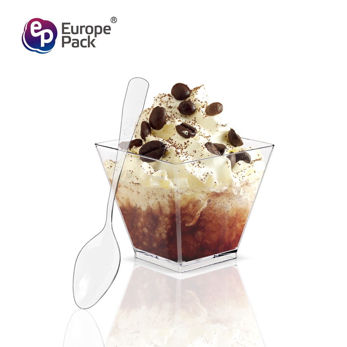 ល្អសម្រាប់ព្រឹត្តិការណ៍ និងជប់លៀង 2OZ PS Square Plastic Dessert Mousse Appetizers Cups With Desert Spoons