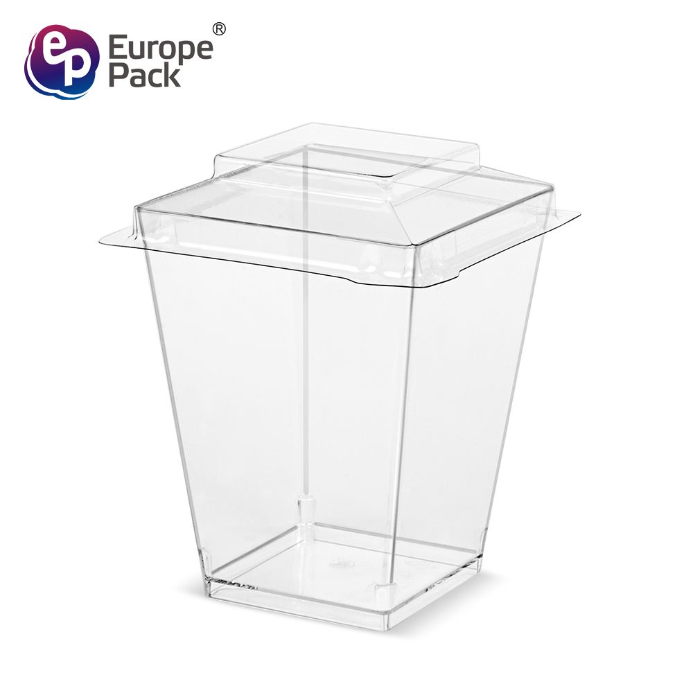 Europe-Pack 160ml စက်ရုံမှ တိုက်ရိုက် တစ်ခါသုံး ပလတ်စတစ် ပန်းကန်ခွက်ယောက် အချိုပွဲ ပလပ်စတစ်ခွက် PET အဖုံးများ