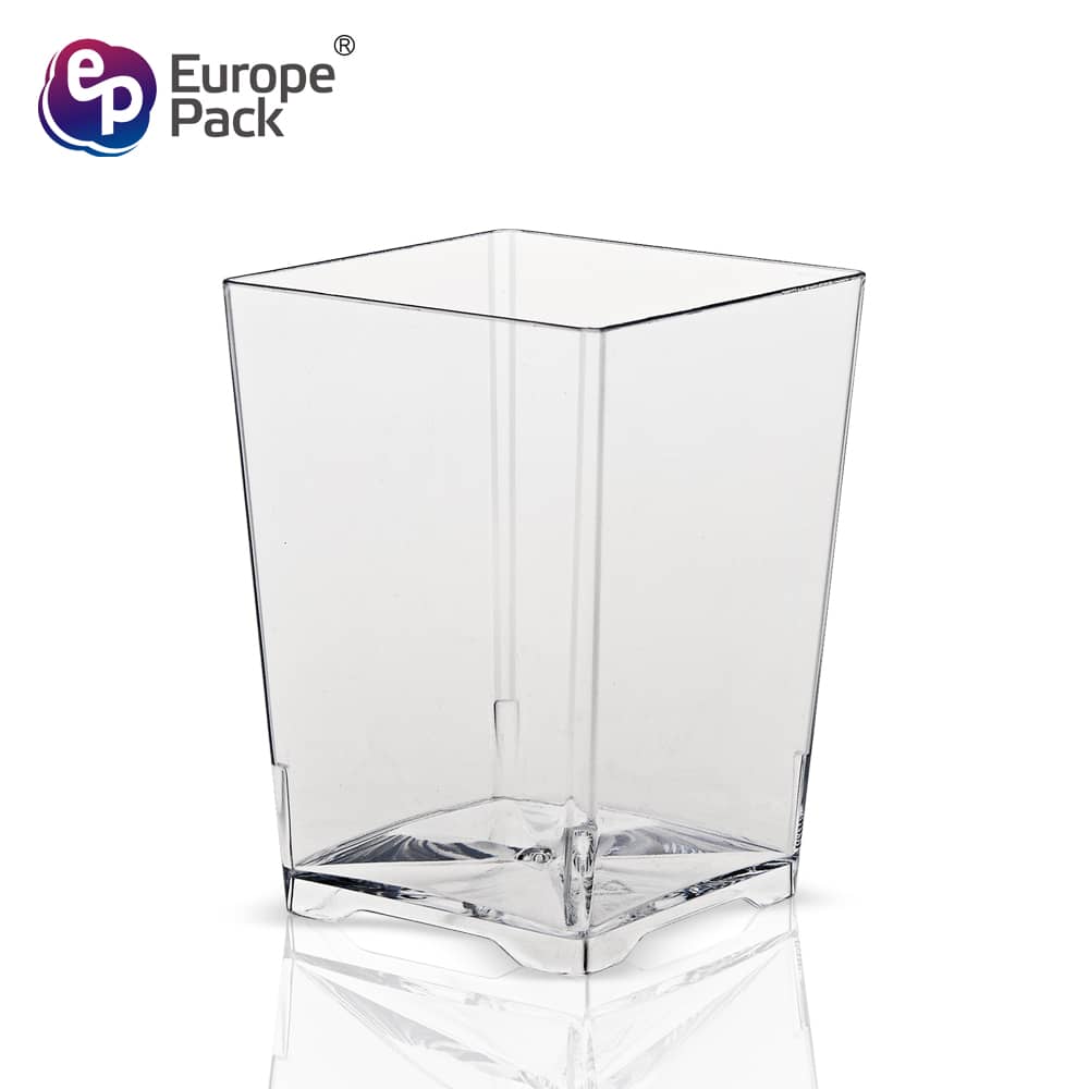 Europe-Pack 110ml 4OZ kvadratisk form klar PS engångsmugg med gelépudding