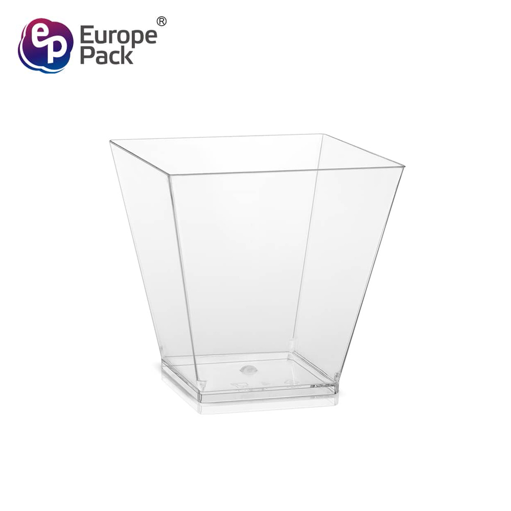 Fabryka Europe-Pack hurtowo 200 ml kwadratowych deserowych plastikowych kubków na mus do jogurtu z galaretką Obraz wyróżniony
