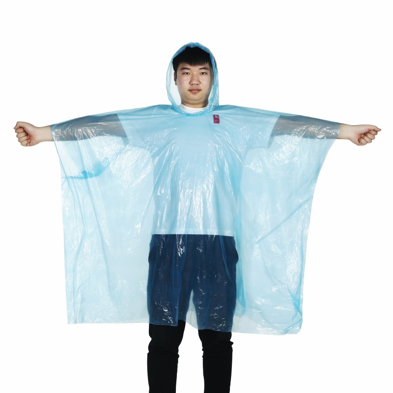 Hot selling adults customized logo PE poncho cheap transparent clear disposable rain coat