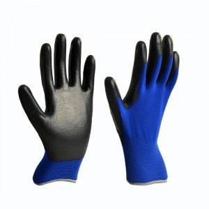 13 Gauge Black nylon black PU Coated Gloves
