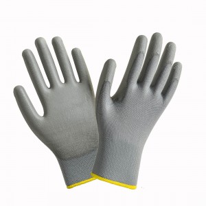 13-gauge grey polyester liner, grey PU coated gloves