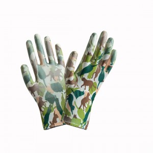13-gauge printing polyester liner, PU palm coated gloves