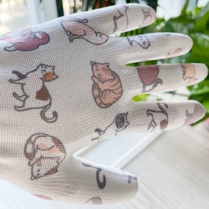 13-gauge printing polyester liner, PU palm coated gloves
