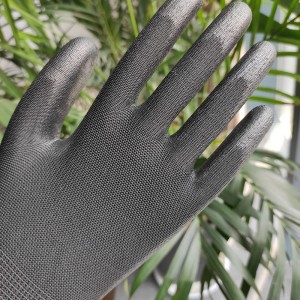 13  black polyester Liner, black PU Palm Coated, Smooth Finished