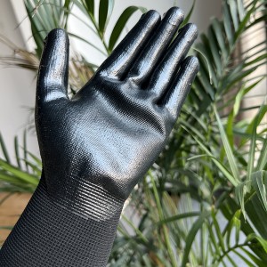 OEM China China Labor Safety Working Polyester Fiber Shell Work Glove with Smooth Nitrile Coated