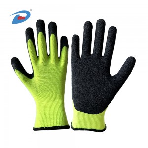 7 Gauges Thermal Crinkle Latex Coated Winter Work Gloves with Acrylic Terry Liner