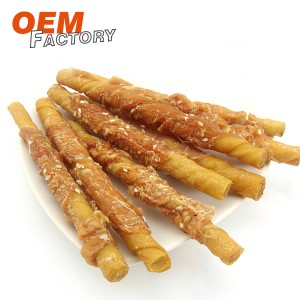 Porkhide Stick Twined by Chicken with Sesame Natural Pet Treats Χονδρική και OEM
