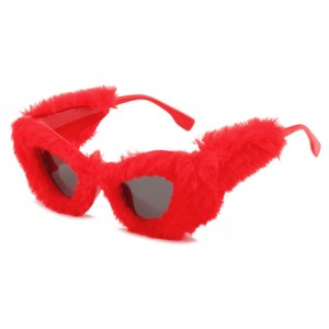 Gafas de sol de ollo de gato de felpa para mulleres, lentes de veludo con corazón de mascarada