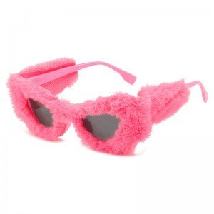 Mná Plush Fuzzy Cat Eye Sunglasses Páirtí Masquerade Croí Velvet Eyewear