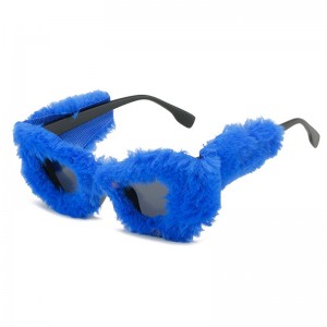 Gafas de sol de ollo de gato de felpa para mulleres, lentes de veludo con corazón de mascarada