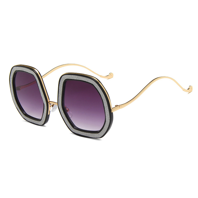 Óculos de sol femininos redondos com brilho geométrico irregular moda imagem em destaque