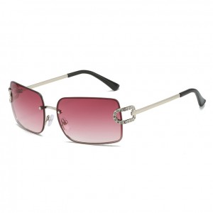 Elegante Vintage Diamond Rimless Rjochthoekige UV400 Shades Sunglasses foar froulju