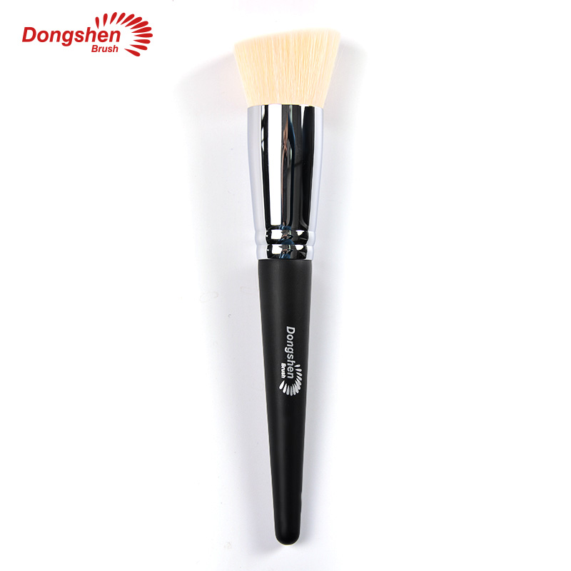 Professional white vegan synthetic hair wooden handle concave foundation brush