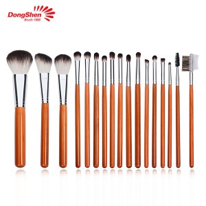 Dongshen makeup brush vegan friendly soft synthetic hair orange wooden handle makeup brush set