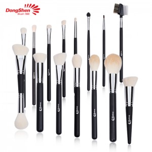 Luxury goat hair cosmetic brush professional 15pcs black wooden handle makeup brush set