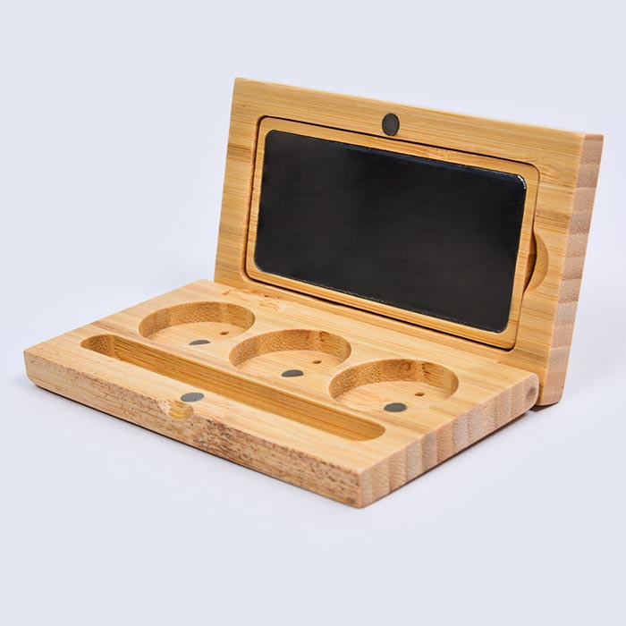 Dongshen wholesale makeup tools private label eco-friendly bamboo eyeshadow cosmetics empty makeup palette case with mirror
