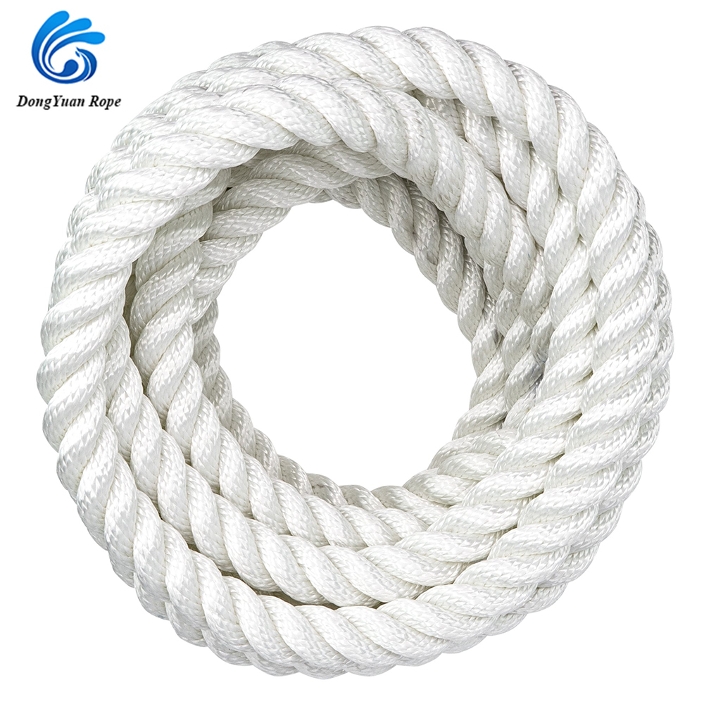 Natural Color White 3/4 Strands Twisted 6-40mm Polyester /Nylon Rope for Mooring Use