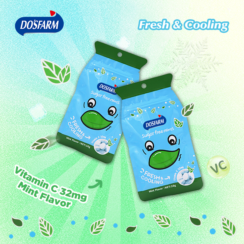 DOSFARM Customized Clear Mint Khoom Qab Zib Nrog Vitamin C Mini Mints Bulk Maker