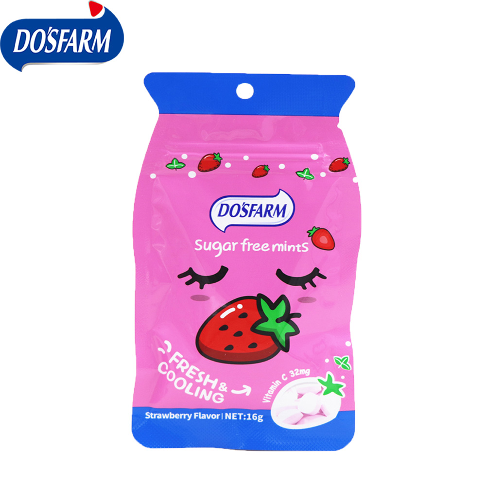 Vitamin C Sugar Kyauta OEM Strawberry Flavor Papermint Mints Candy