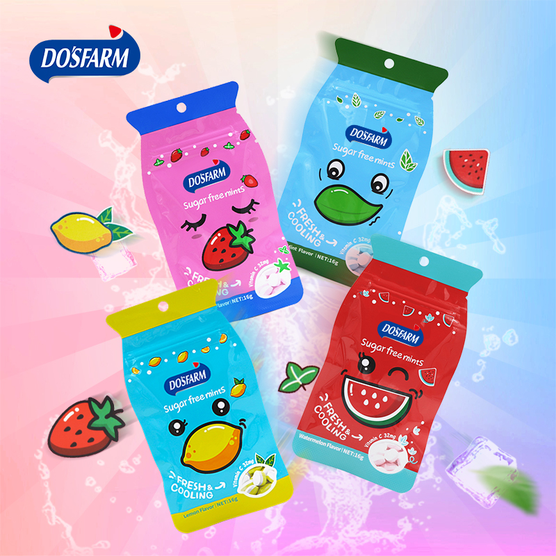 DOSFARM Customized Healthy Qab Zib Dawb Mints Nrog HACCP Mint Candy 16g Maker