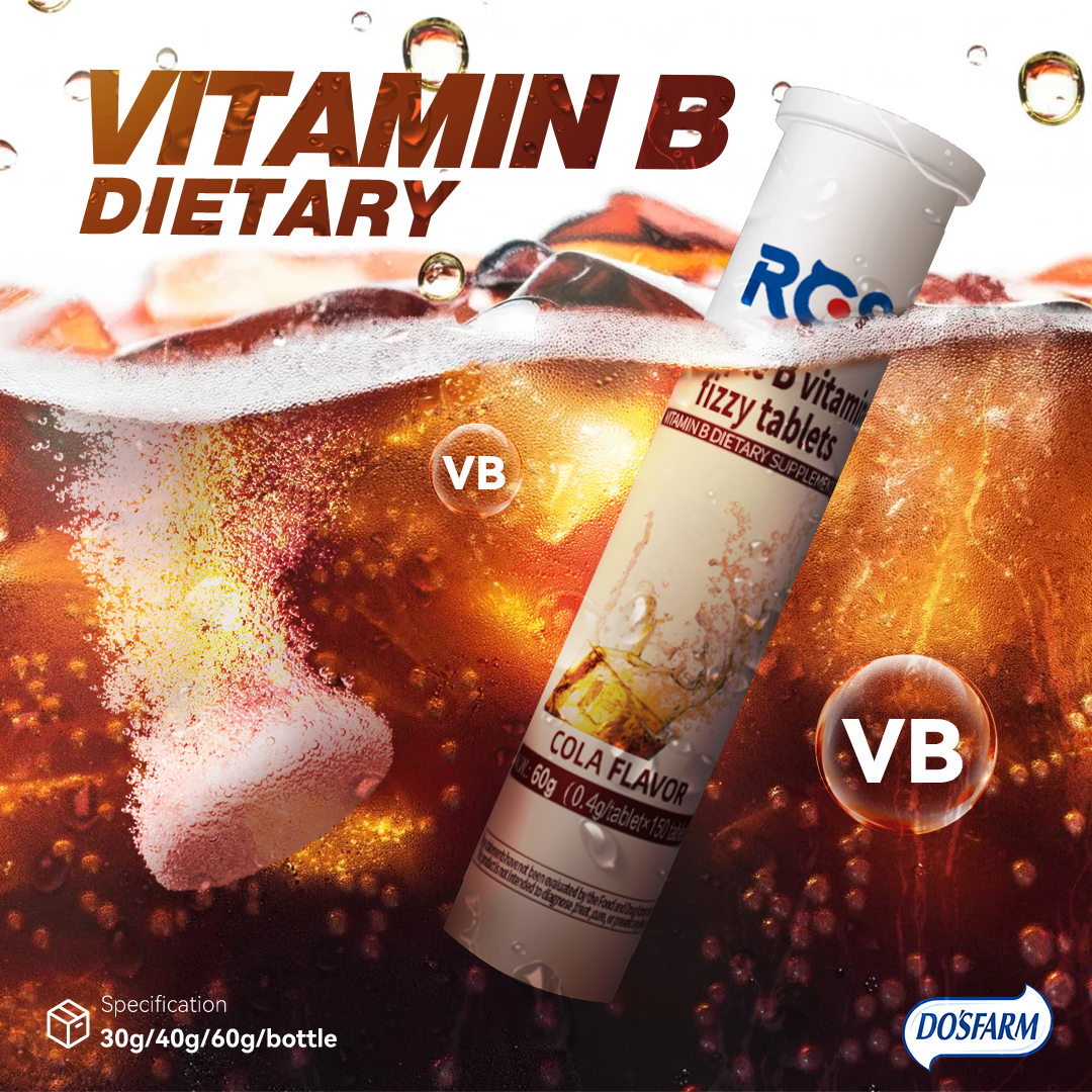 DOSFARM OEM Vitamin B Fizzy Tablet Cola Flavor Supplement and Vitamins B Effervescent Tablets ຜູ້ຜະລິດ