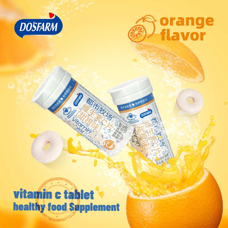 Masu Kera Kayan Abinci na OEM Abubuwan Sha'awa na Orange Vitamin C Allunan Fizzy ɗanɗano Abincin Abinci mai Kyau