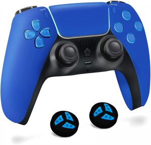 PS4 Wireless Controller, Upgrade Rechargeable Gamepad Remote for Playstation 4/Slim/Pro Console/PC Game with Dual Shock, Touch Pad and USB Cable Thumb Grip Cap (Blue)