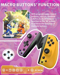 Joypad Controller Compatible with Switch, Joycon Wireless Controllers with Programmable Macro/Wake Up/6-Axis Gyro/Motion Control&Dual Vibration for Nintendo Switch/Lite/OLED(Purple and Yellow)