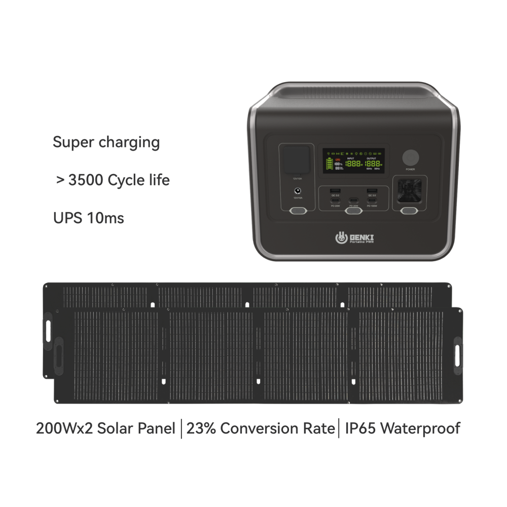GENKIPWR Portable Power GK-800&GKS-200 x 2 Solar Panel