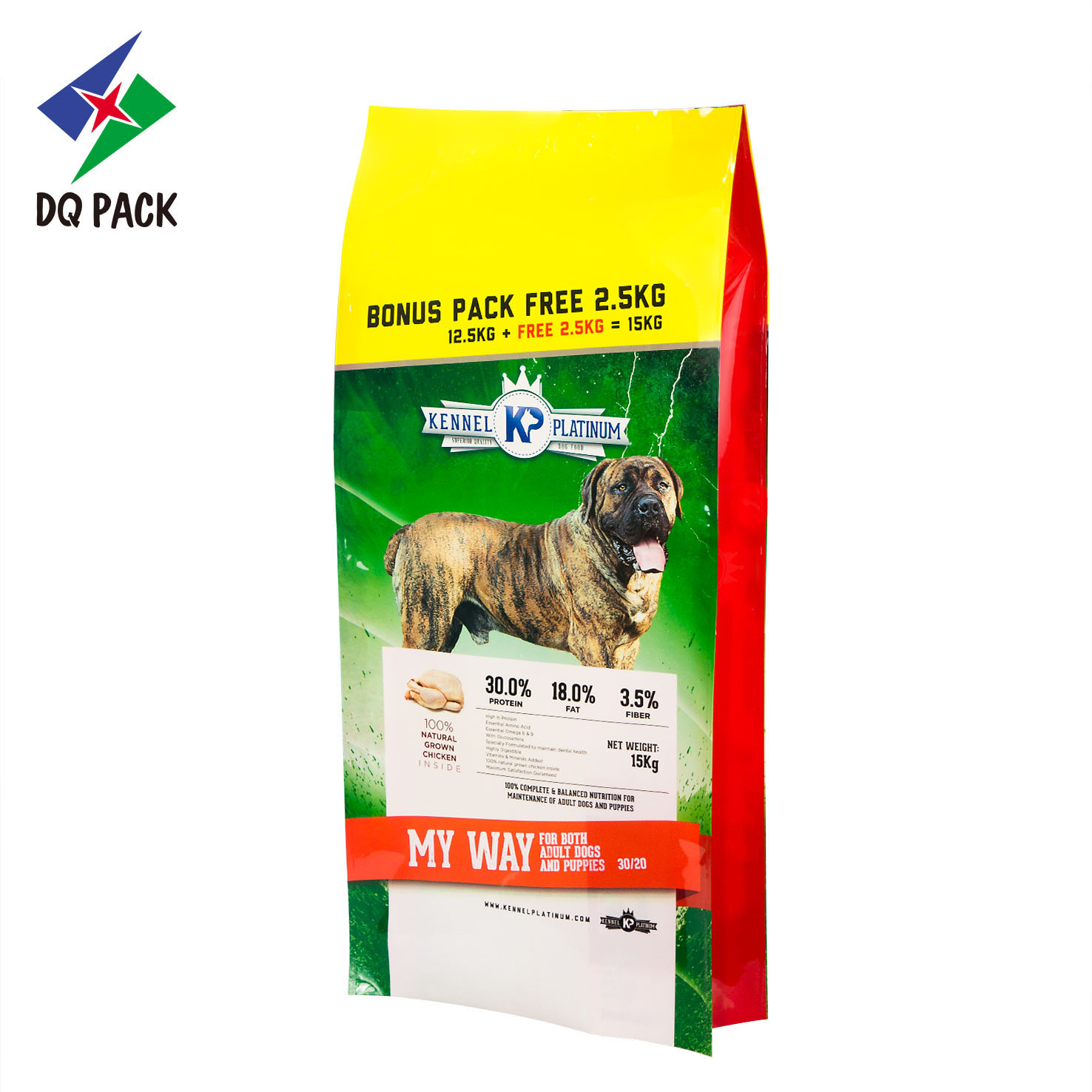 Paquete DQ, bolsa de plástico con fuelle lateral de alta calidad, bolsa de alimentos para mascotas con impresión colorida, bolsa de polietileno con sellado térmico de capacidad personalizada
