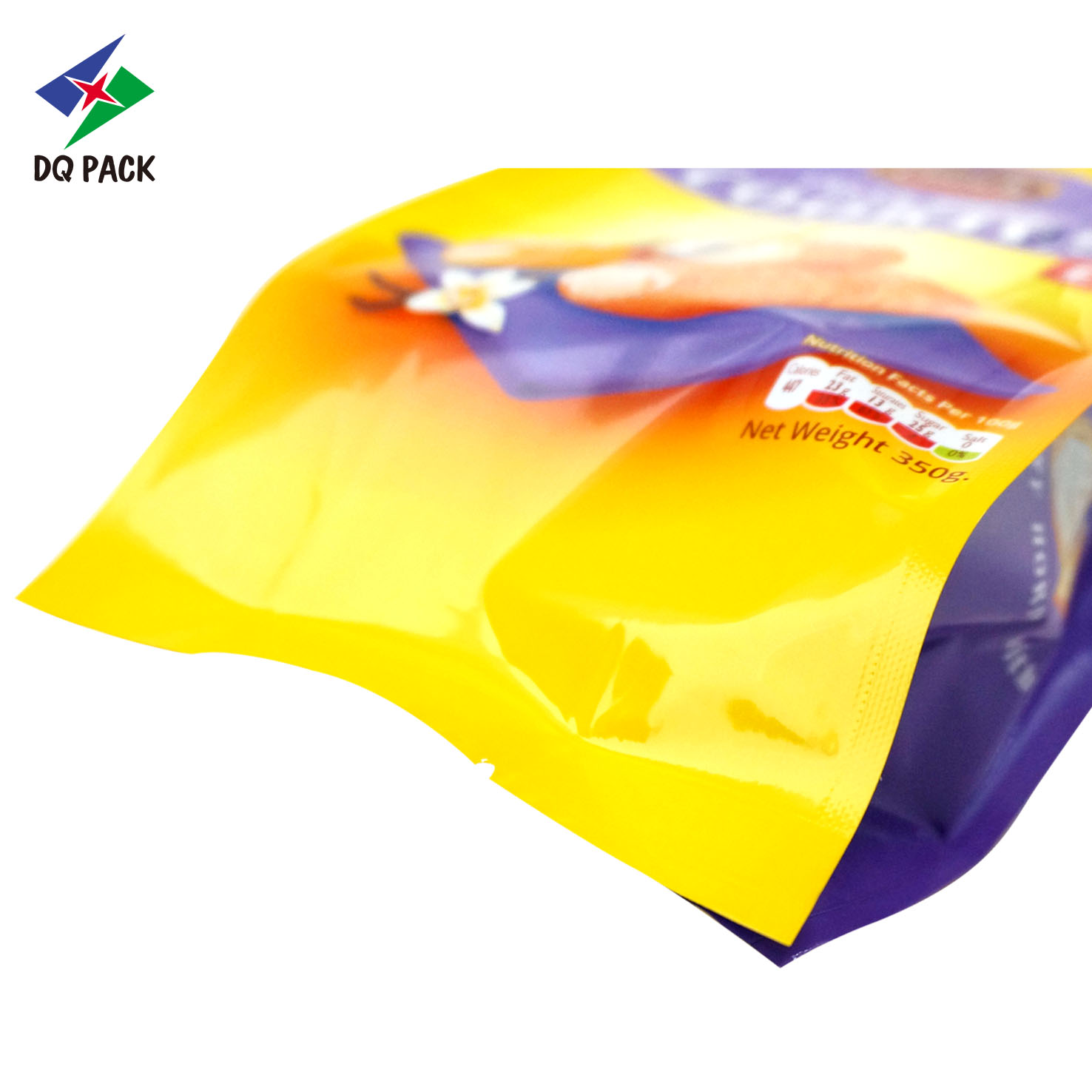 DQ PACK Diseño OEM 350g Bolsa de escudete lateral para galletas Bolsa de embalaje de bocadillos de sellado térmico de plástico Bolsa de Mylar