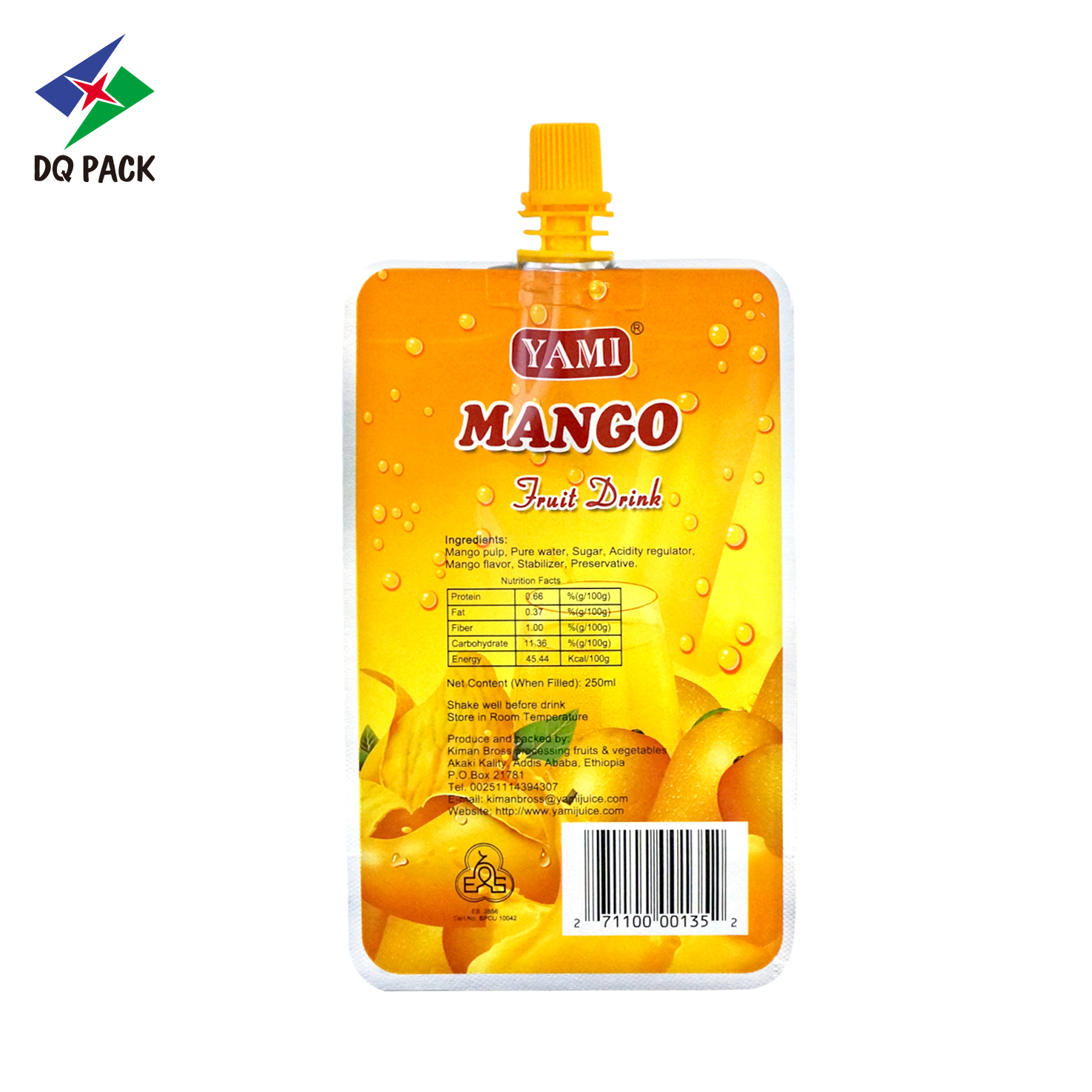 DQ PACK Глянцевая поверхность 250 мл пакет для упаковки сока манго Жидкий пластиковый пакет с носиком Непротекающий фруктовый йогурт Doypack