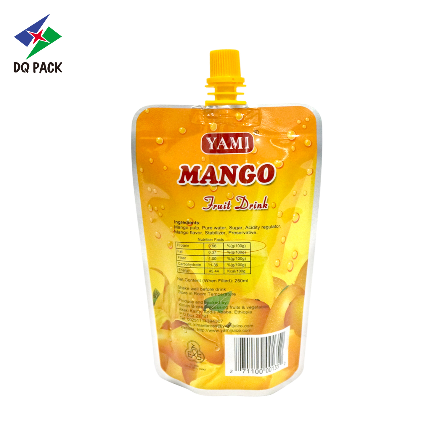 DQ PACK Глянцевая поверхность 250 мл пакет для упаковки сока манго Жидкий пластиковый пакет с носиком Непротекающий фруктовый йогурт Doypack