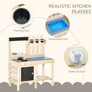 Kids Play Kitchen Playset Outdoor Wood Cooking Toy