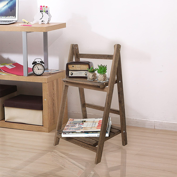 Brown Wood Design 2 Tier Freestanding Foldable Display Flower Shelf Rack Featured Image