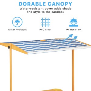 Kids Wooden Outdoor Sandbox karo Canopy kanggo latar mburi